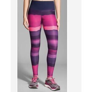 Brooks Womens XS Greenlight SE Reversible Running Leggings Purple Pink Striped